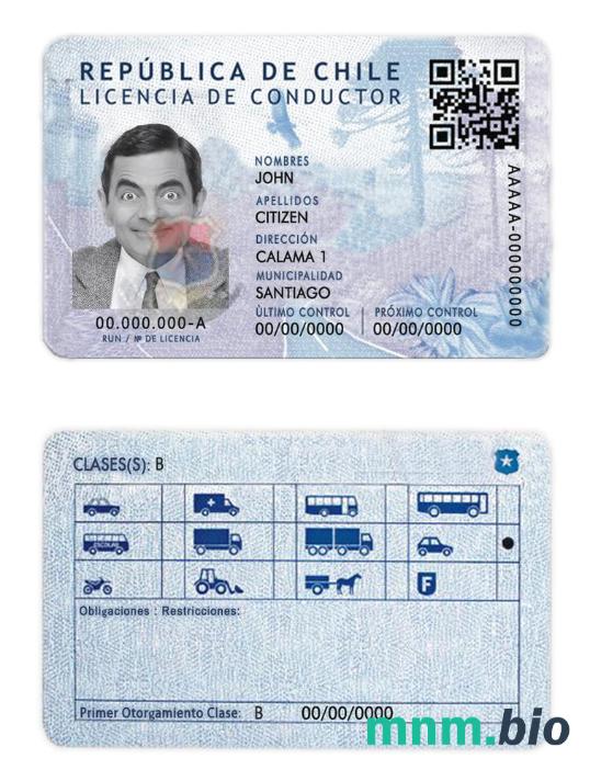 Szablon prawa jazdy Chile w formacie PSD, ze wszystkimi czcionkami